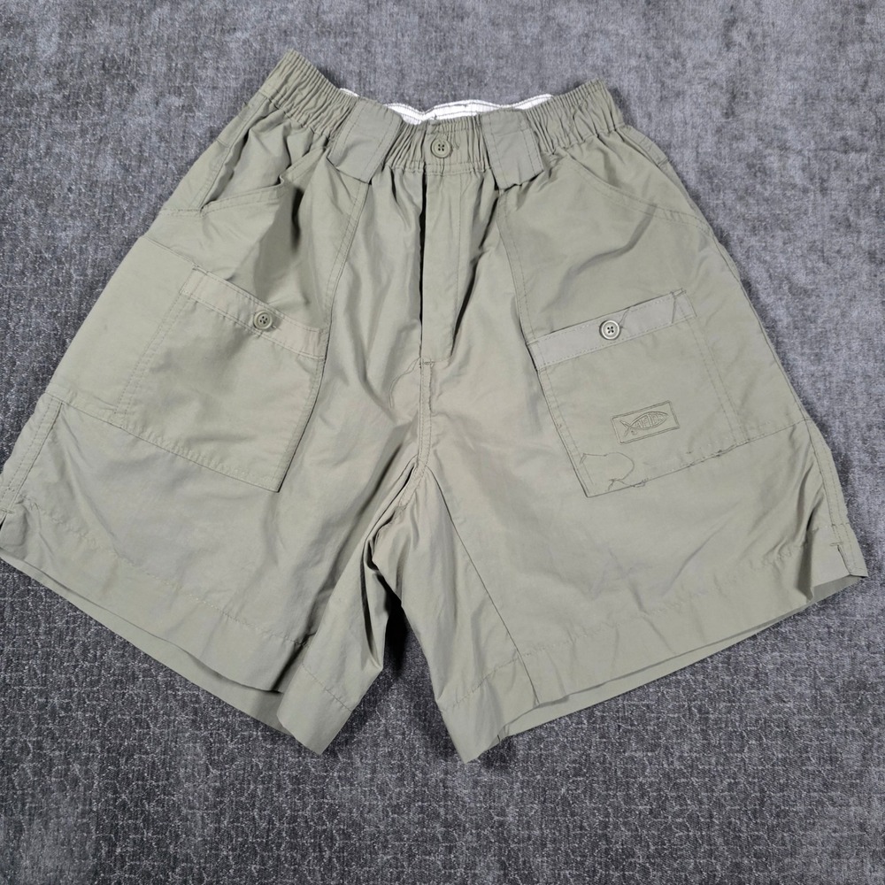 AFTCO Mens M19 Original Fishing Shorts Sage Green Nylon Size 34 Elastic Waist